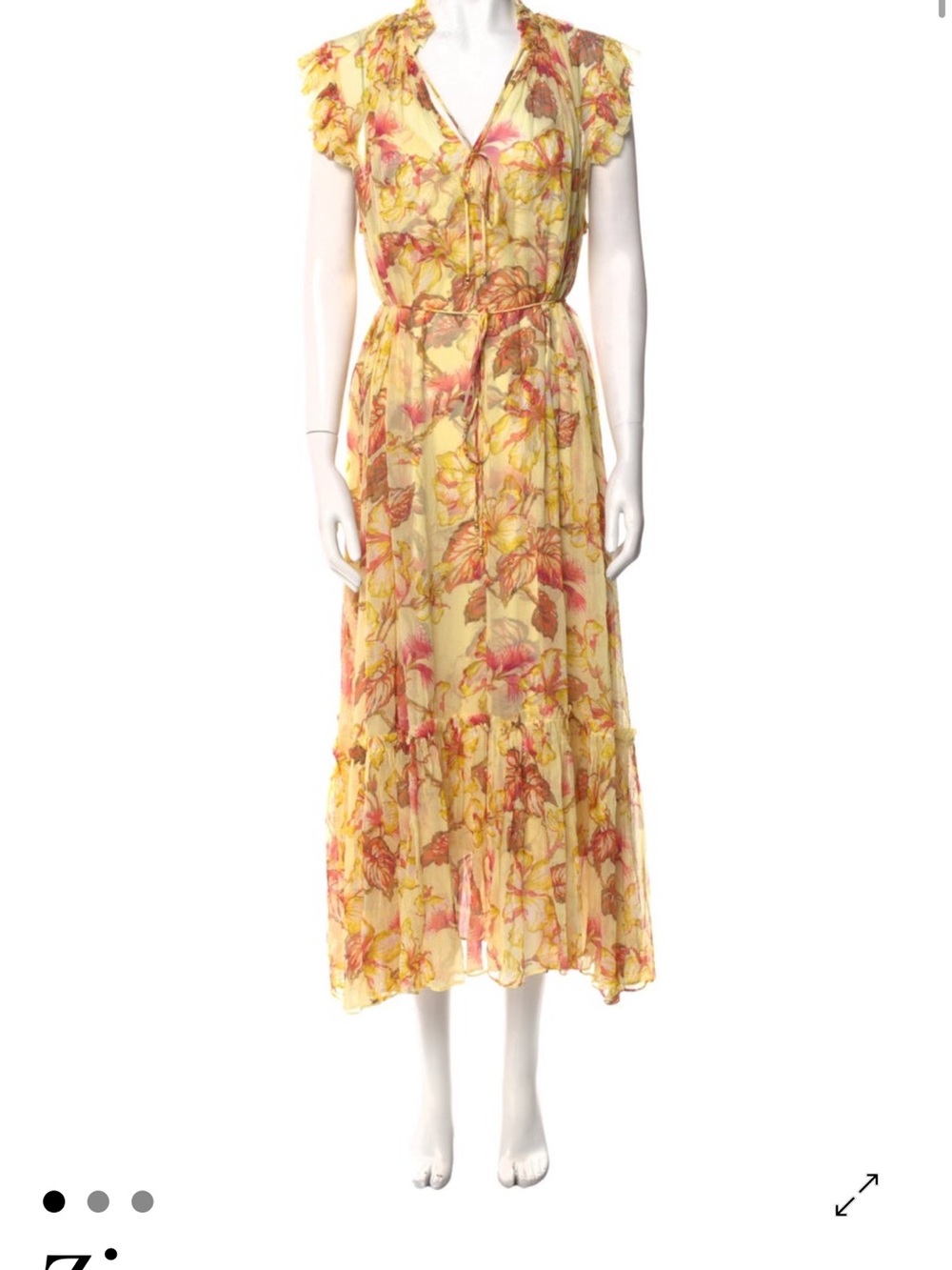 Zimmermann Yellow Floral Ruffle-Trim Maxi Dress